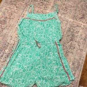 Boden- Girls Green and White Floral Romper